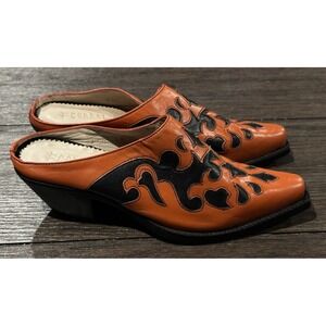 Corran Orange and Black Leather Mule Booties